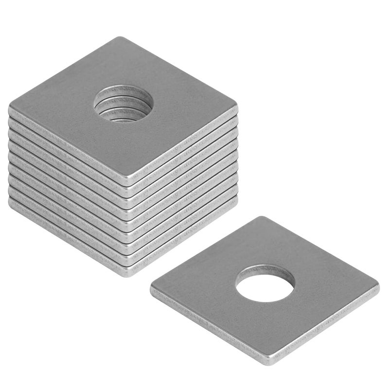 heneng 10 Pcs 304 Stainless Steel Square Plate Washers, 3/4"(ID) x 2-3/8" x 2-3/8", Flat Bearing Plate Fastener, 3/16" Thick - Image 1